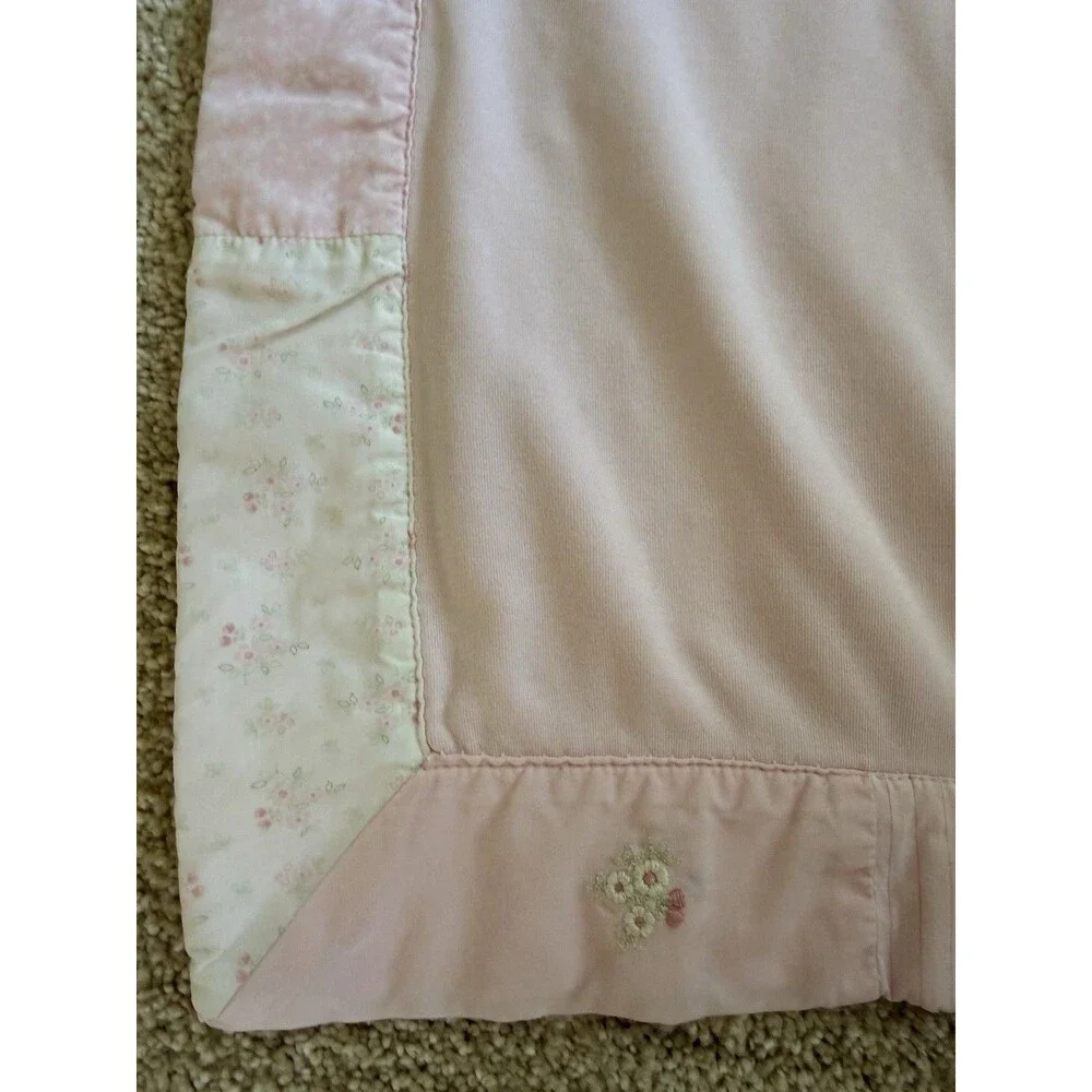 Vintage 2002 Gymboree Baby Girl Blanket Pink White Patchwork Embroidered Blocks